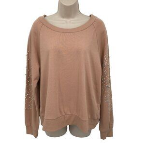 NWT American Rag Womens Soft Rose Oversized Jeweled Long Sleeve Sweatshirt XS
